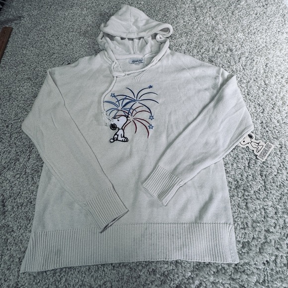 Peanuts Snoopy 4th of July Hoodie Sweater Medium Lightweight Patriotic Fireworks - Picture 3 of 7
